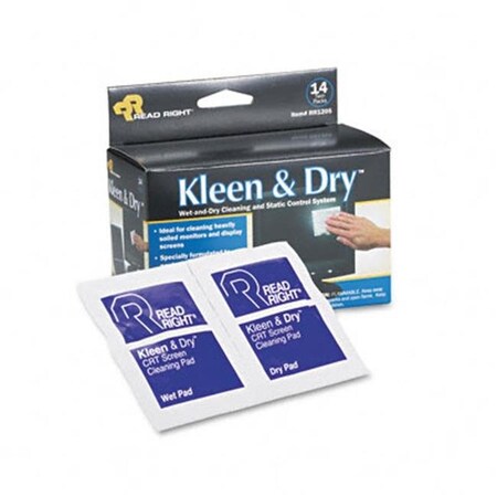 Read Right Read Right RR1205 Kleen & Dry Screen Cleaner Wet Wipes  Cloth  5 x 5  14/box RR1205